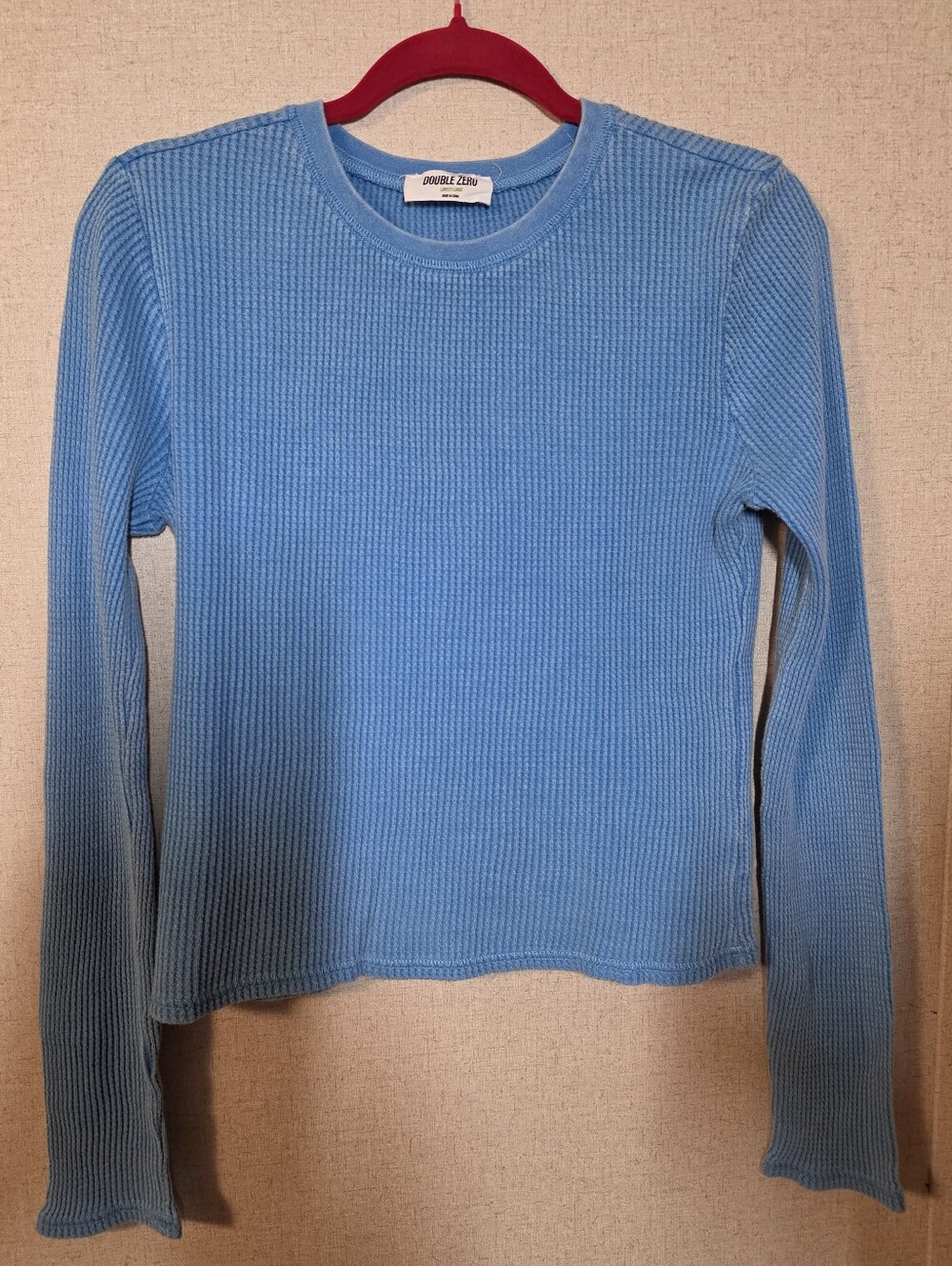 Double Zero Sky Blue Ribbed Long Sleeve Crewneck Top